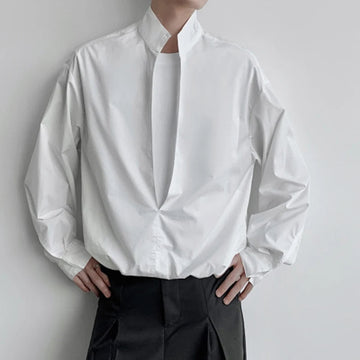 AIDASE  -  Fake Two-Piece Male Shirt Stand Collar Long Sleeve Sun Protection Pullover Men Shirt Summer Fashion Solid Color Top 21E6853 aidase-shop